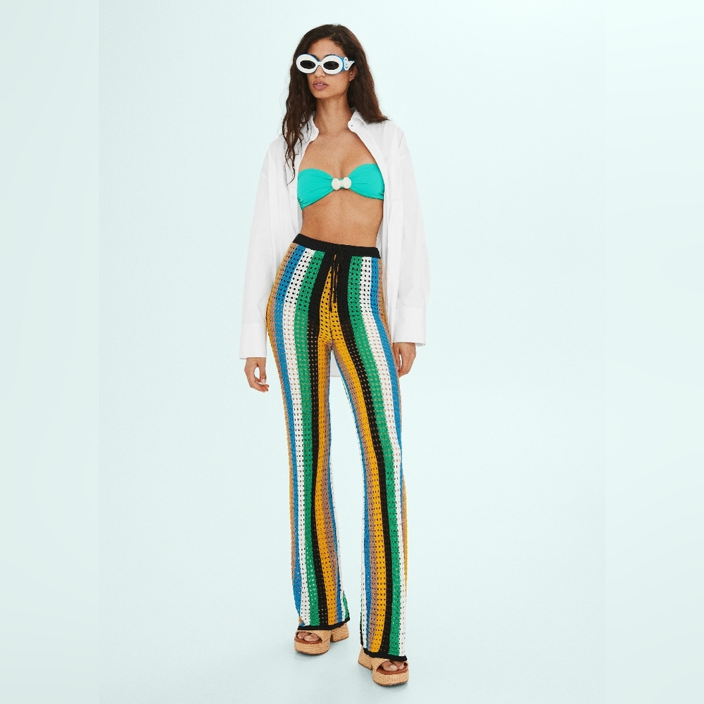 Mango x Simon Miller Crochet Knit Pants Multicolor Open Knit Small NWT